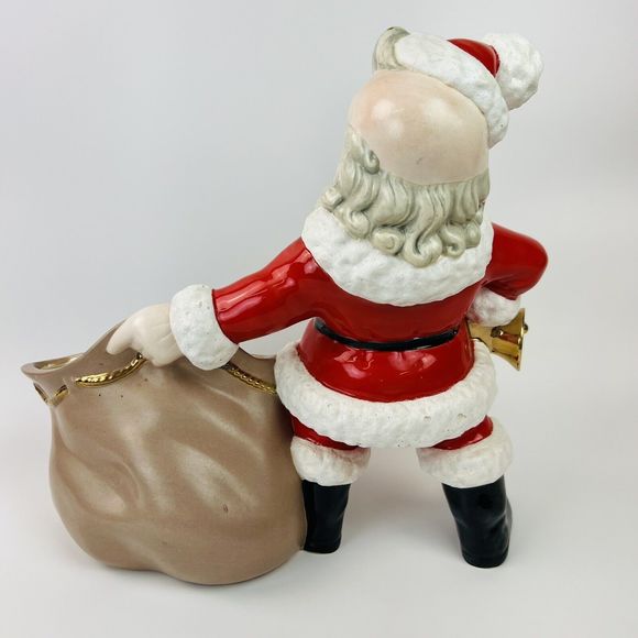Vtg 1970S Atlantic Mold Ceramic Santa Claus With Bell And‎ Toy Bag Planter/Bowl - Picture 4 of 6